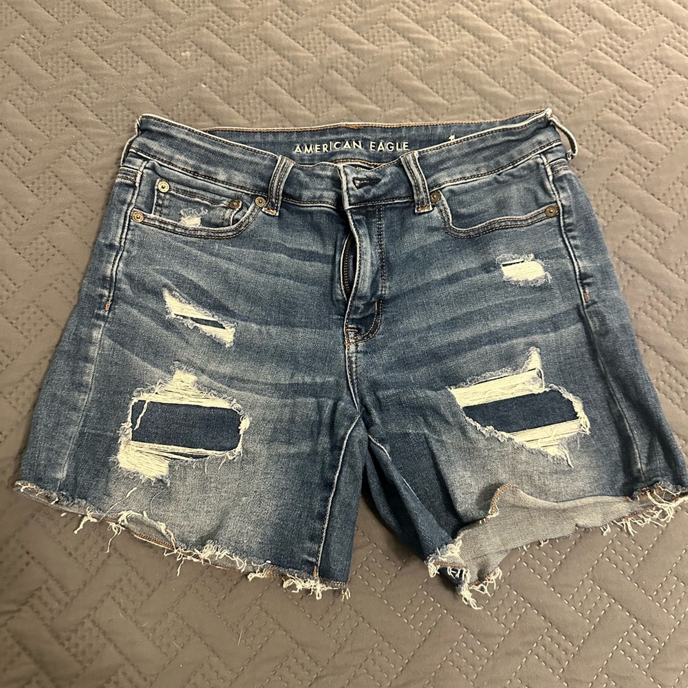 American Eagle Outfitters Blue Distressed Jean Shorts